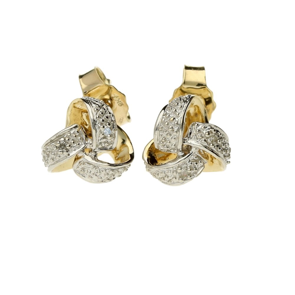 9ct Yellow & White Gold Diamond Knot Stud Earrings -1.8g