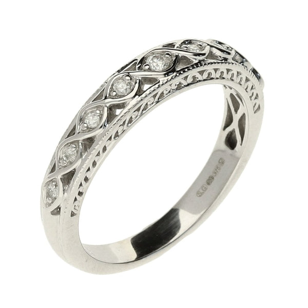 9ct White Gold Half Eternity Diamond Set Ring - Size K