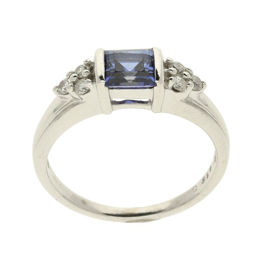 9ct White Gold Sapphire & Diamond Ring -Size L