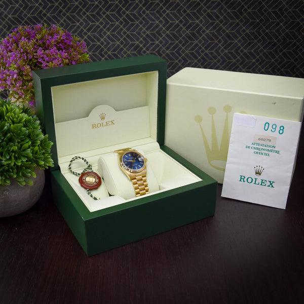 Datejust 68278 - 18ct Gold Mid Size Watch - Blue Dial - 1991