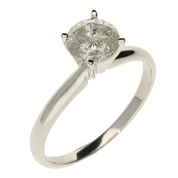 14ct White Gold Ladies Solitaire Diamond Ring - Size N