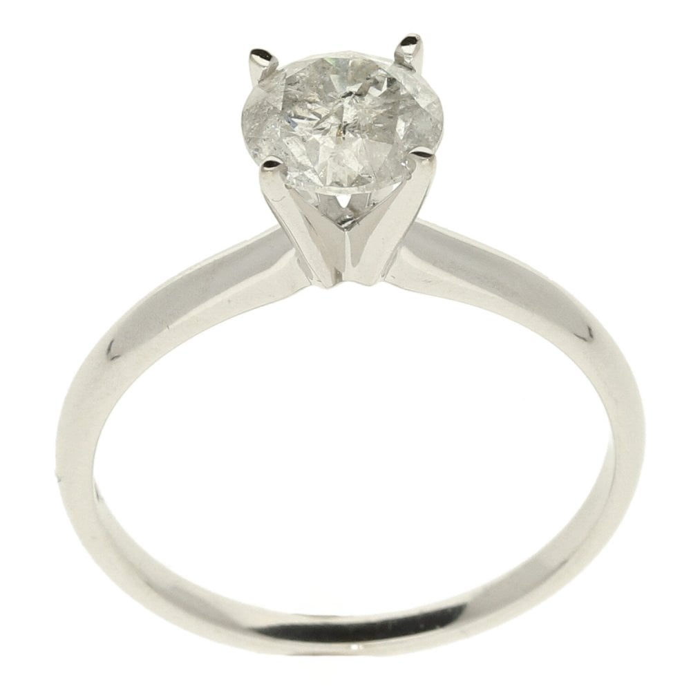 14ct White Gold Ladies Solitaire Diamond Ring - Size N