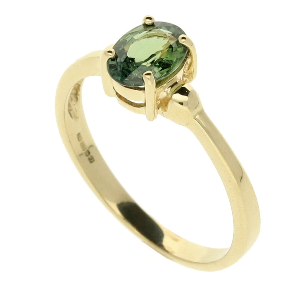 9ct Yellow Gold Green Stone Dress Ring - Size N