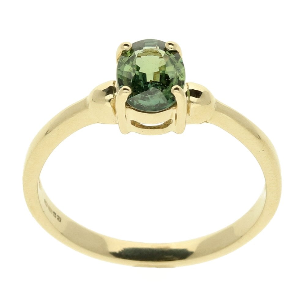 9ct Yellow Gold Green Stone Dress Ring - Size N