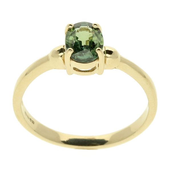 9ct Yellow Gold Green Stone Dress Ring - Size N