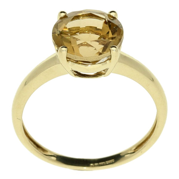9ct Yellow Gold Smokey Quartz Solitaire Ring - Size N