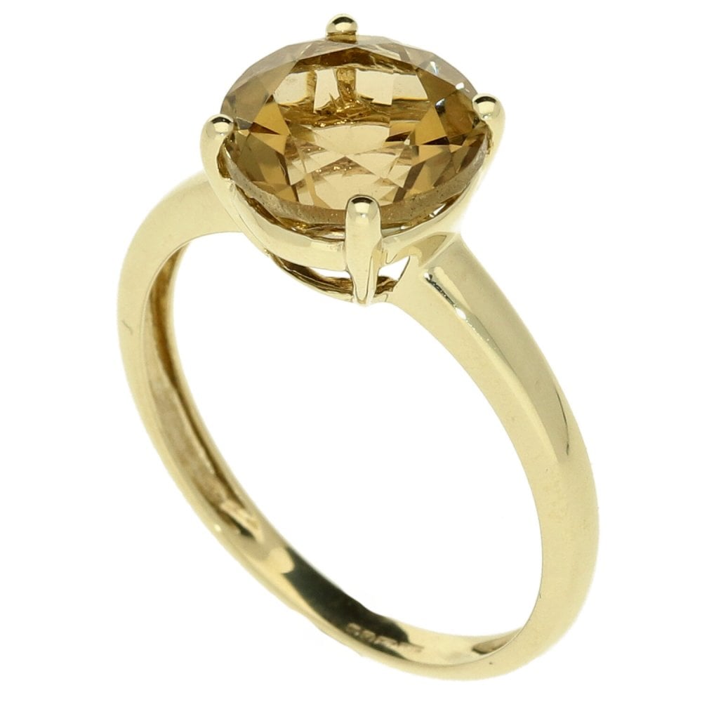 9ct Yellow Gold Smokey Quartz Solitaire Ring - Size N