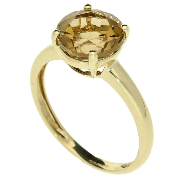9ct Yellow Gold Smokey Quartz Solitaire Ring - Size N