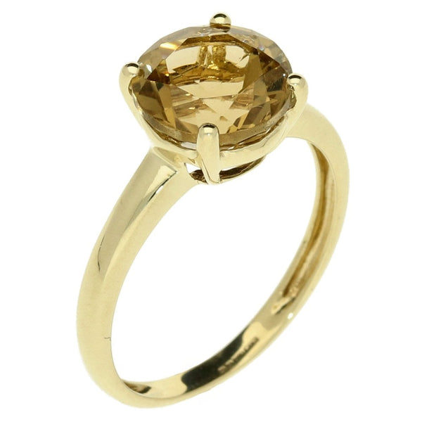 9ct Yellow Gold Smokey Quartz Solitaire Ring - Size N