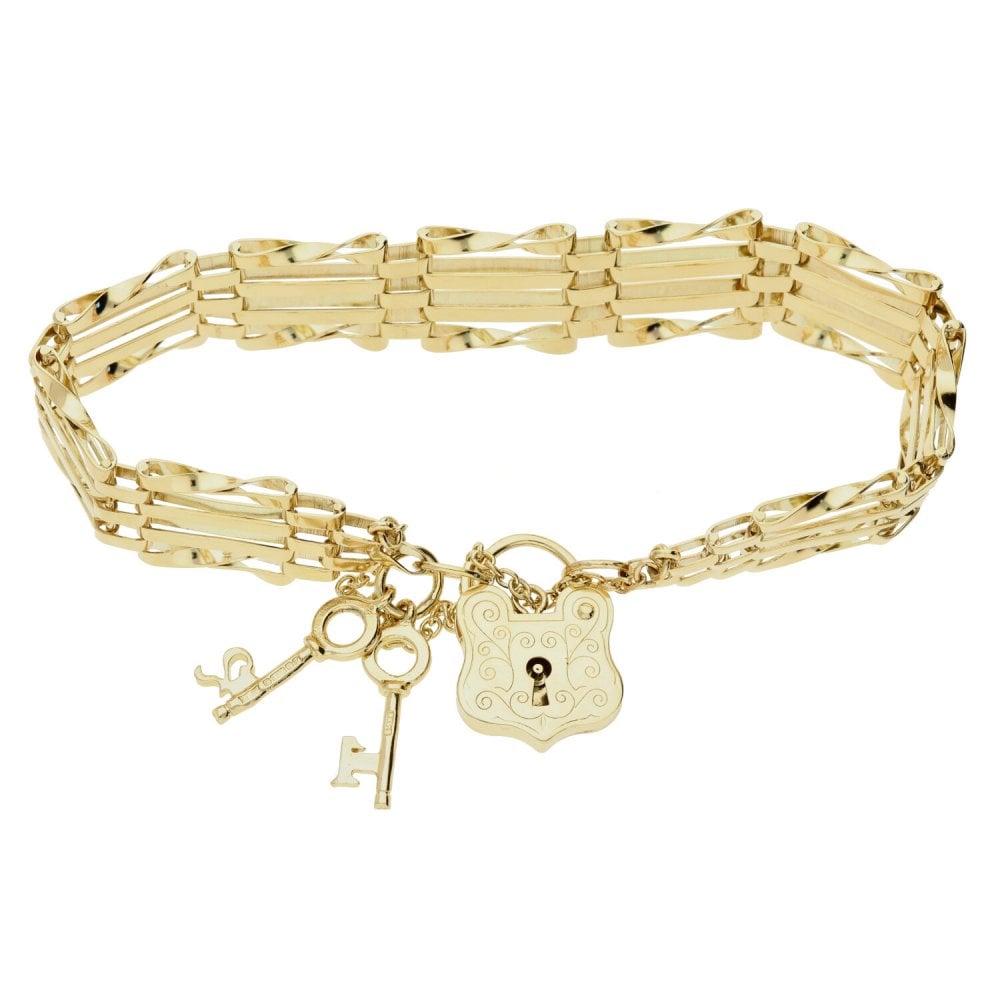 9ct Yellow Gold Heavy 4 Bar Gate Bracelet 16.2g