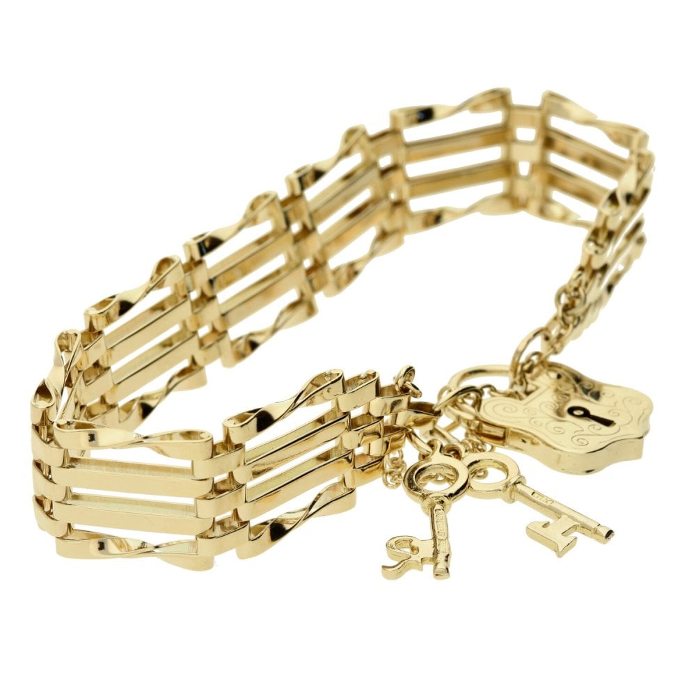 9ct Yellow Gold Heavy 4 Bar Gate Bracelet 16.2g