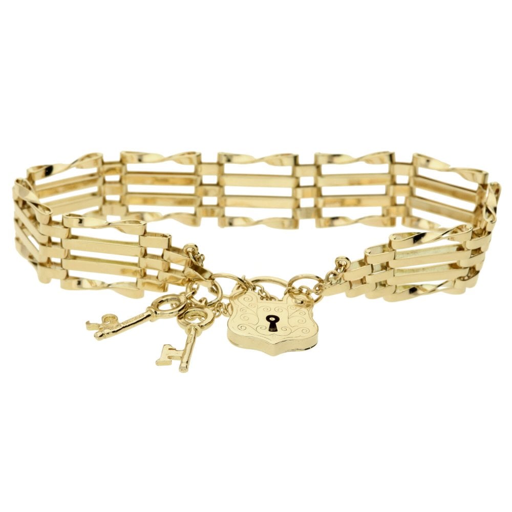 9ct Yellow Gold Heavy 4 Bar Gate Bracelet 16.2g
