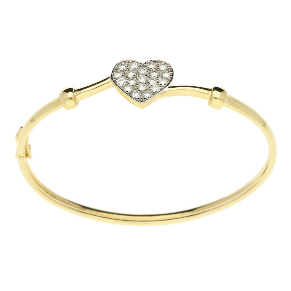 9ct Yellow Gold CZ Heart Baby Bangle