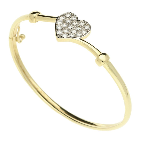 9ct Yellow Gold CZ Heart Baby Bangle