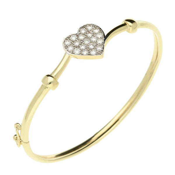 9ct Yellow Gold CZ Heart Baby Bangle