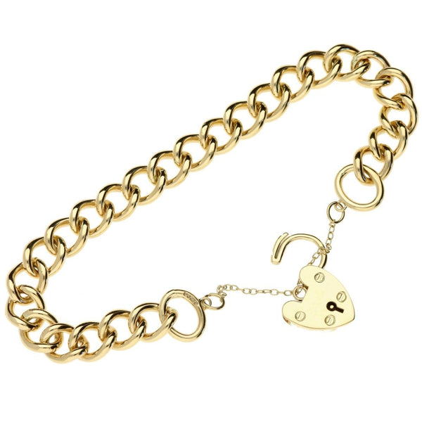 9ct Yellow Gold Curb Bracelet & Heart Padlock
