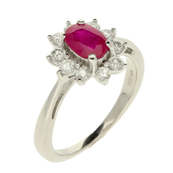 18ct White Gold Ruby and Diamond Cluster Ring 4g