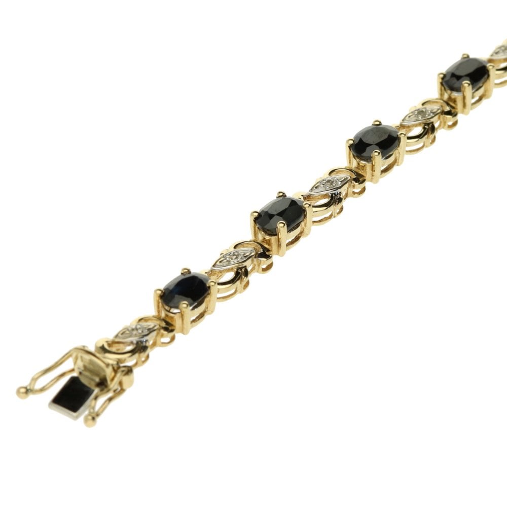 9ct Yellow Gold Sapphire & Diamond Bracelet