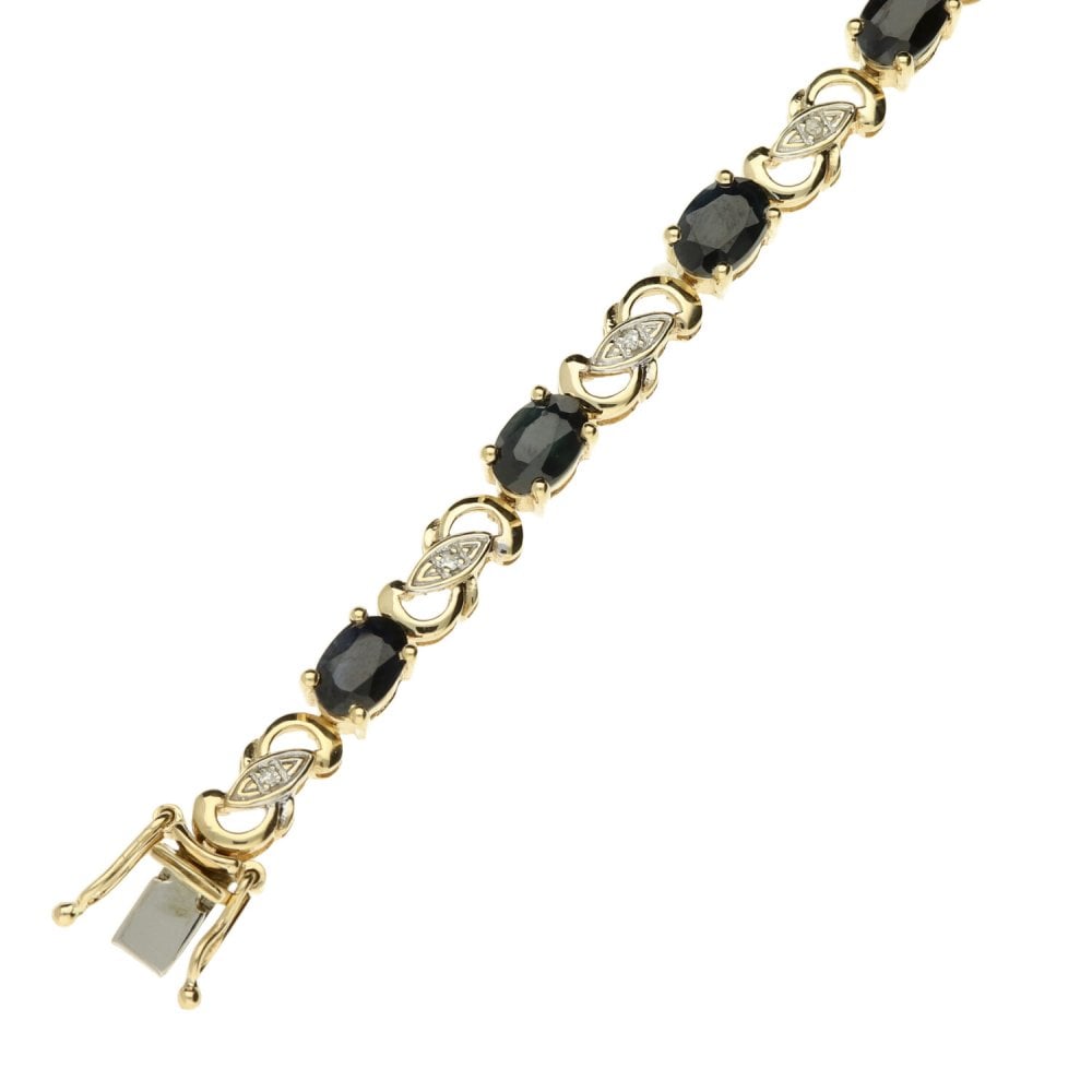 9ct Yellow Gold Sapphire & Diamond Bracelet