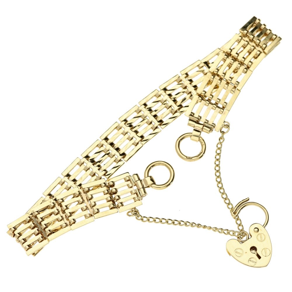 9ct Yellow Gold Ladies Gate Bracelet -7"