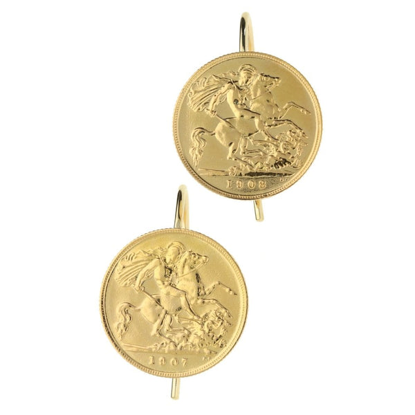 Gold 1907/1908 Half Sovereign Coin Earrings