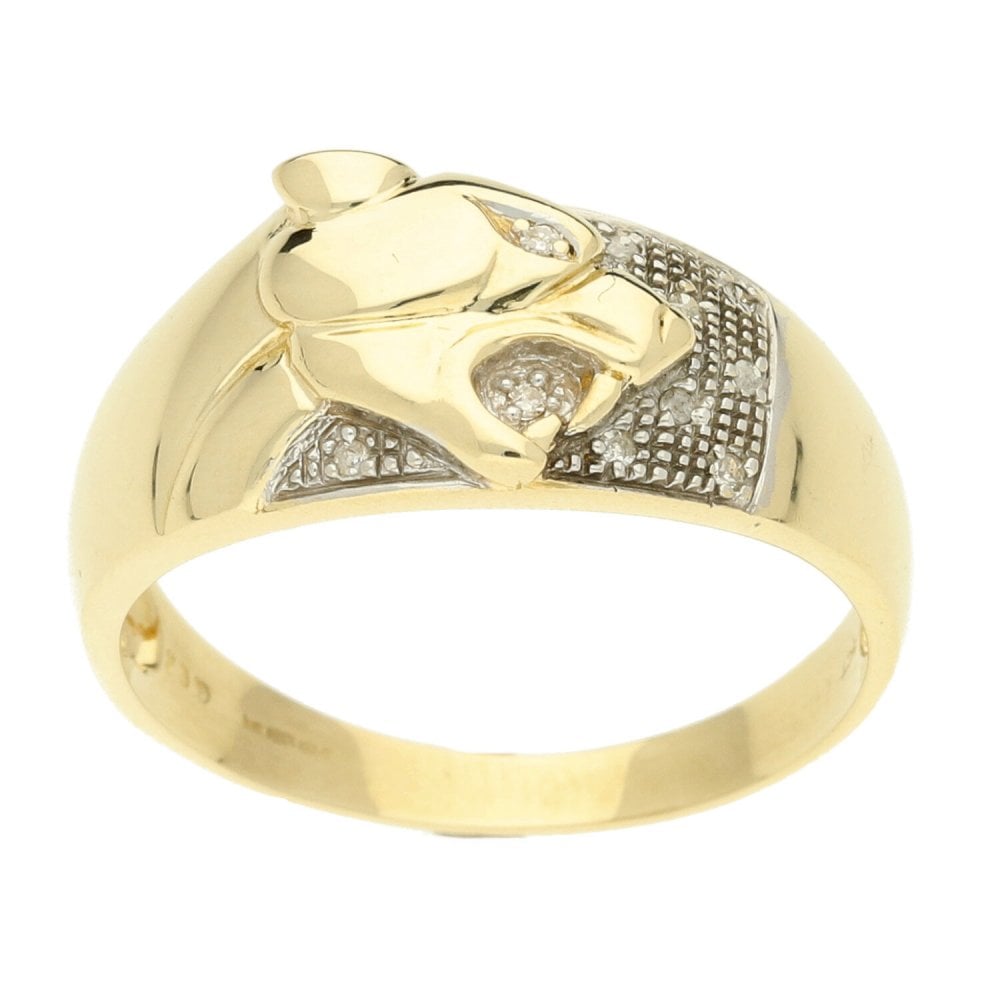9ct Yellow Gold Gents Leopard Head Ring