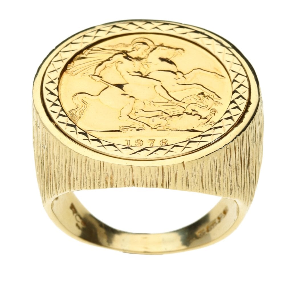 Full Sovereign Yellow Gold Coin Ring - Size U