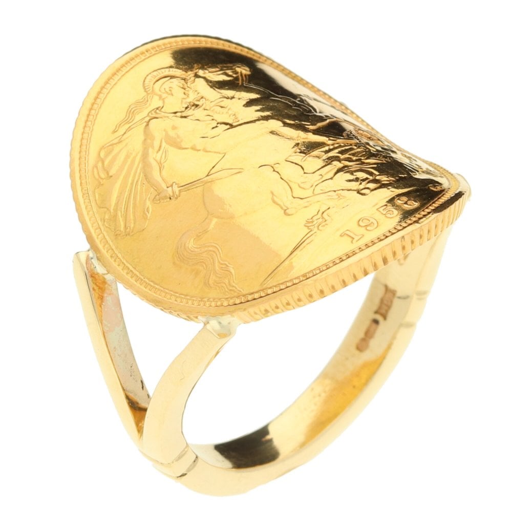 Full Sovereign Yellow Gold Bent Over Ring - Size Q½