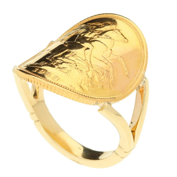 Full Sovereign Yellow Gold Bent Over Ring - Size Q½