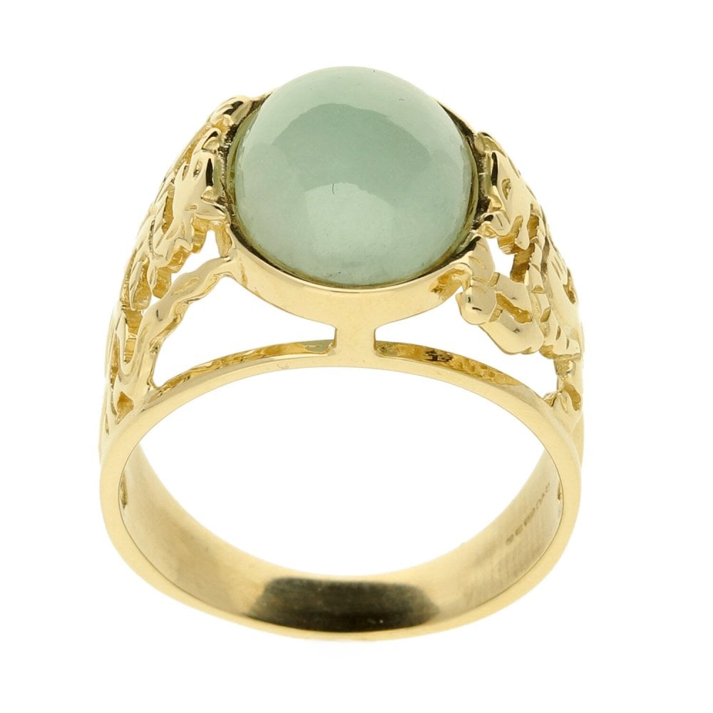 14ct Yellow Gold Cabochon Jade Ring - Size P