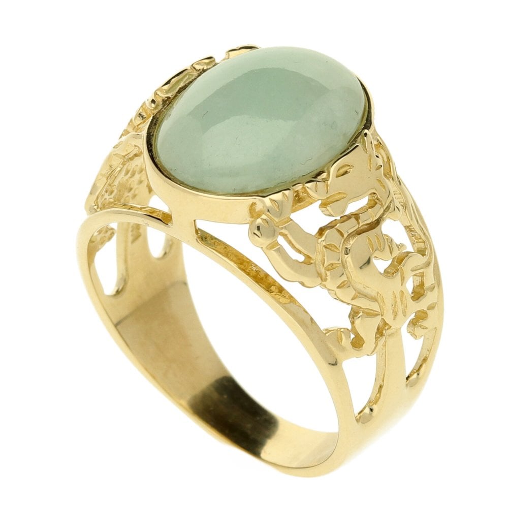 14ct Yellow Gold Cabochon Jade Ring - Size P