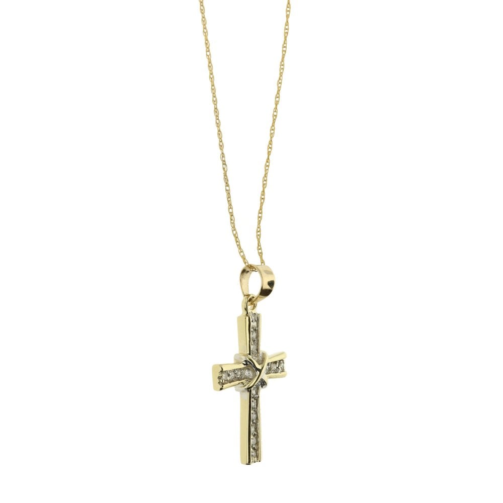 9ct Yellow Gold Chain & Diamond Cross