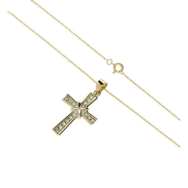 9ct Yellow Gold Chain & Diamond Cross