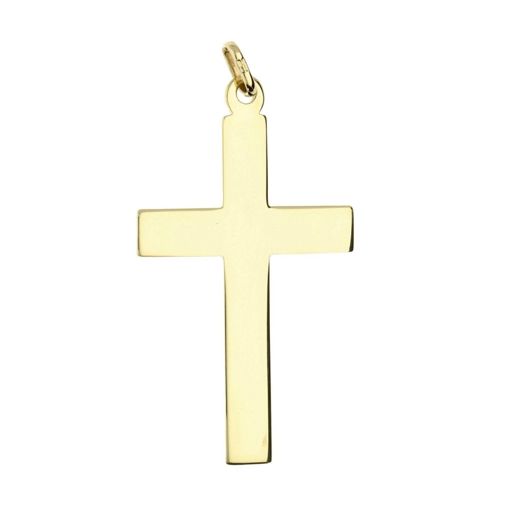 9ct Yellow Gold Patterned Flat Cross Pendant