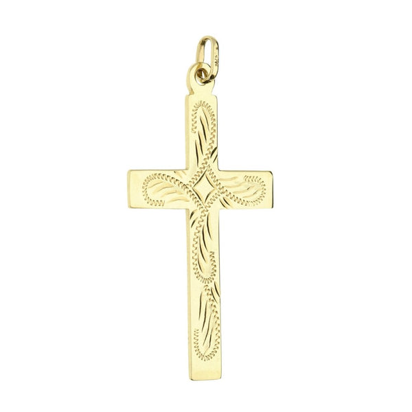 9ct Yellow Gold Patterned Flat Cross Pendant