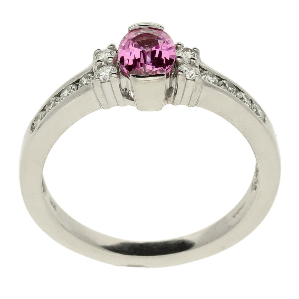 18ct White Gold  Oval Pink & Diamond Ring - Size R