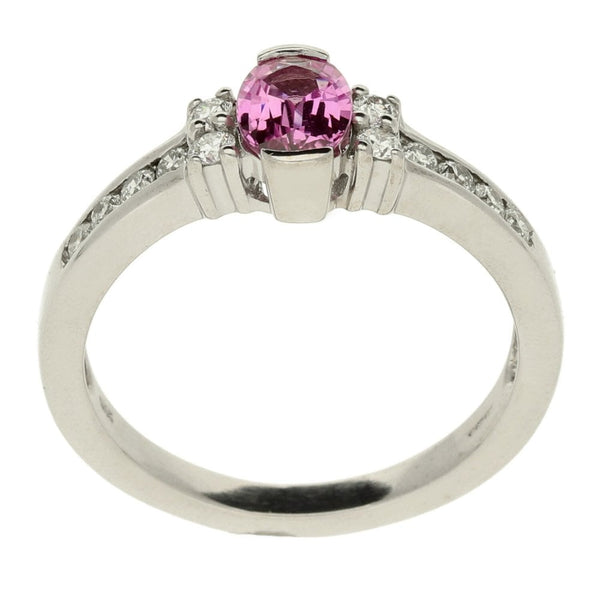 18ct White Gold  Oval Pink & Diamond Ring - Size R