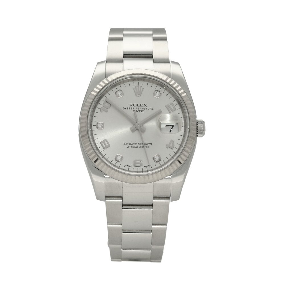 Oyster Perpetual Date 115234 - Silver Diamond Dial - 2014