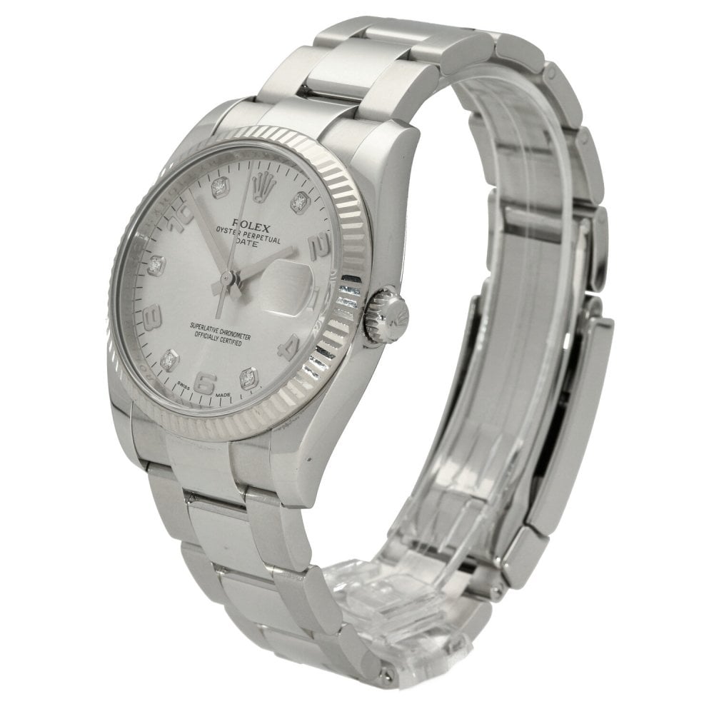 Oyster Perpetual Date 115234 - Silver Diamond Dial - 2014