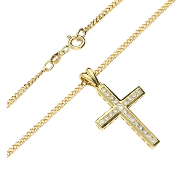 9ct Yellow Gold Chain & 18ct Diamond Stone Cross