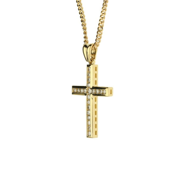 9ct Yellow Gold Chain & 18ct Diamond Stone Cross