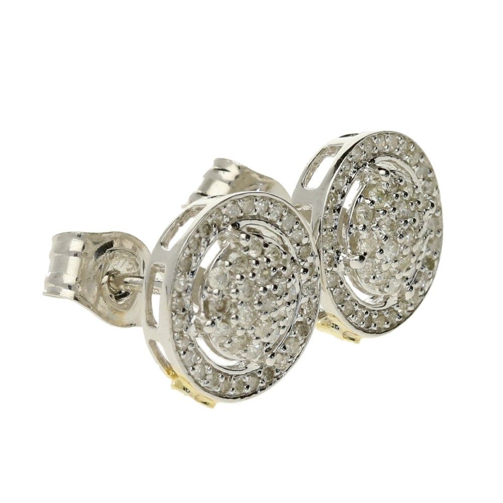 9ct White Gold Diamond Cluster Earrings -2.60g