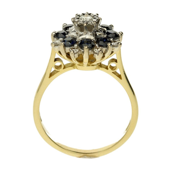 18ct Yellow Gold Sapphire & Diamond Cluster Ring -Size N
