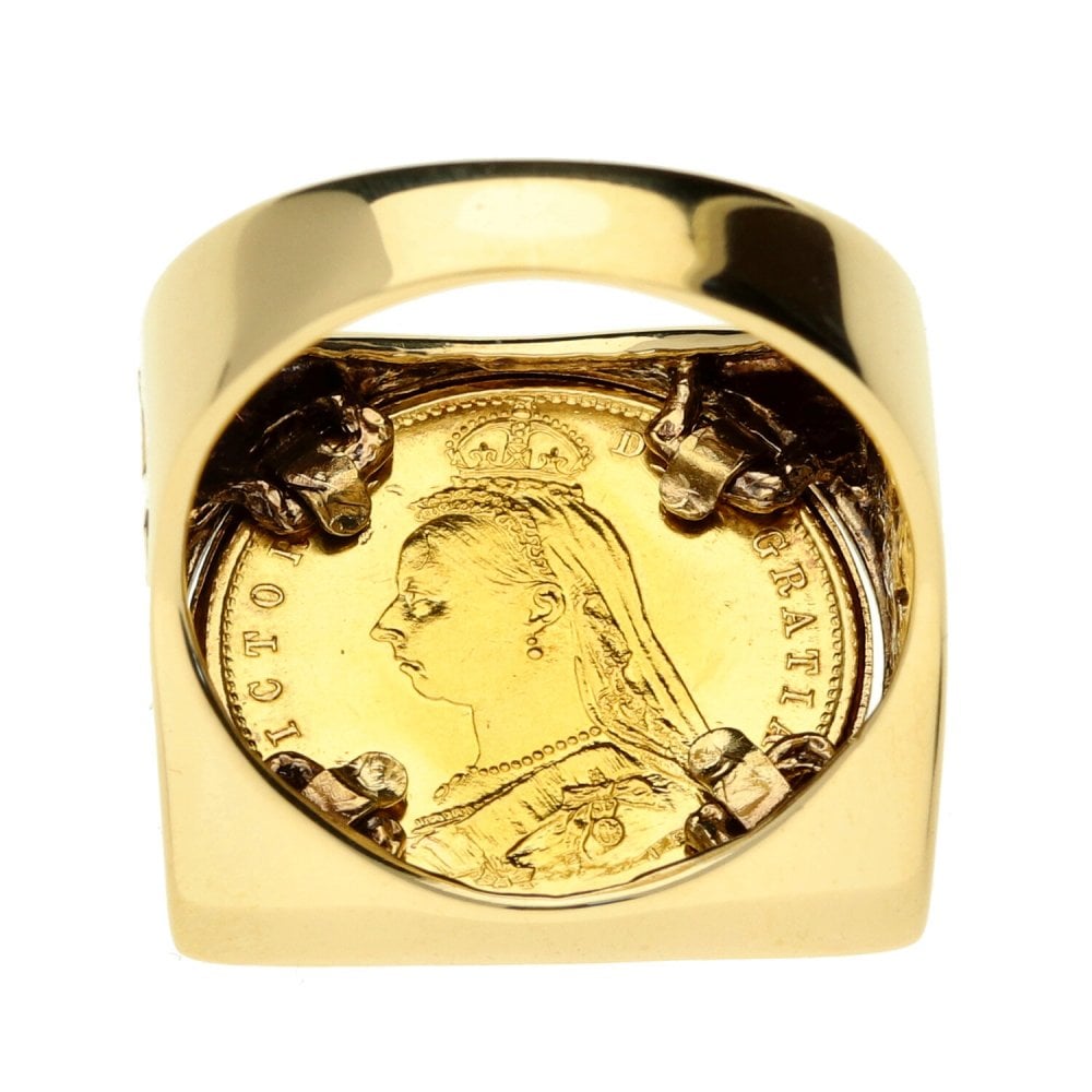 9ct Yellow Gold 1/2 Sovereign Ring  Queen Victoria1887 - Size S