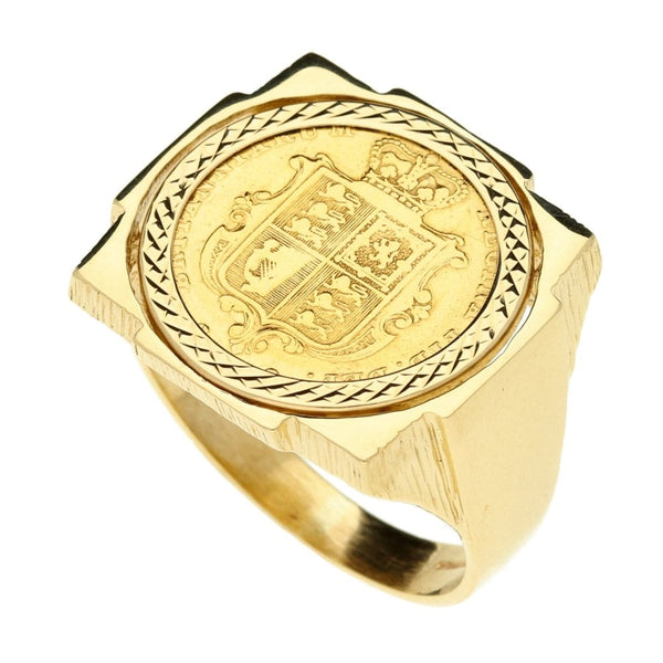 9ct Yellow Gold 1853 Queen Victoria Half Sovereign Ring- Size Z