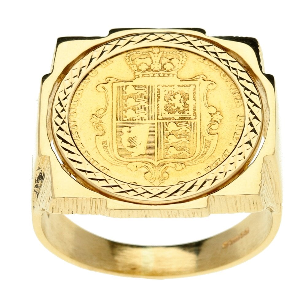9ct Yellow Gold 1853 Queen Victoria Half Sovereign Ring- Size Z