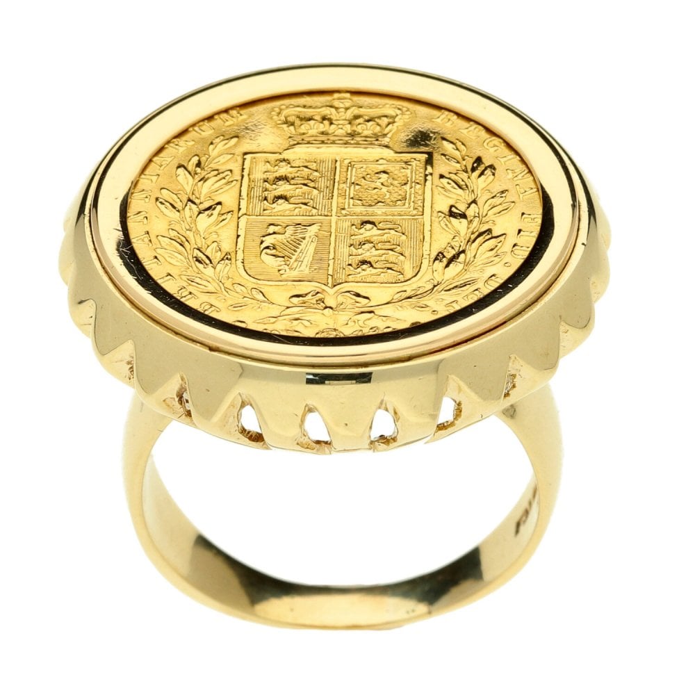9ct Yellow Gold 1854  Queen Victoria Full Sovereign Ring