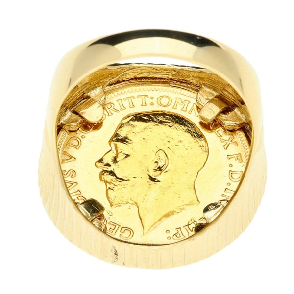 9ct Yellow Gold Gents  Mounted Full Sovereign Ring- Size T