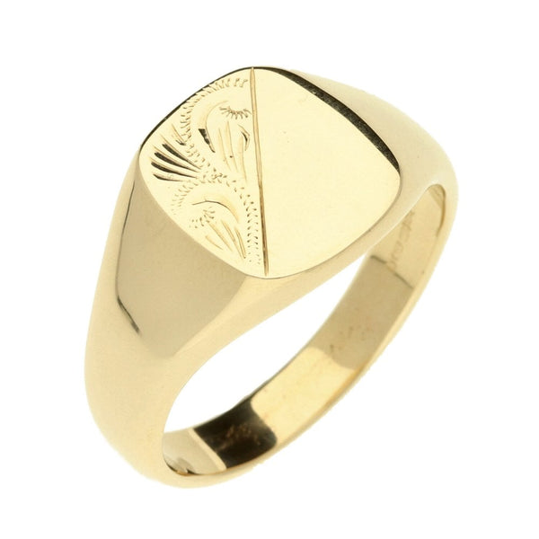 9ct Yellow Gold Gents Fancy Signet Ring- Size Z1/2
