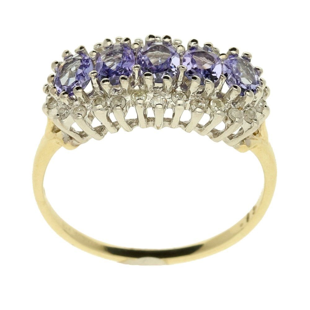 9ct 5 Stone Tanzanite & Diamond Ladies Ring -Size N